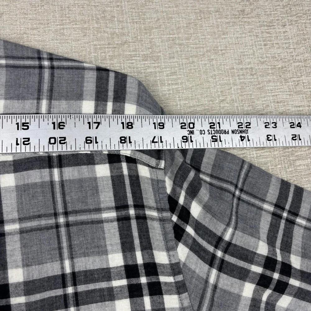 Banana Republic Men XL Grey Plaid Untucked Slim Fit Long Sleeve Button Down